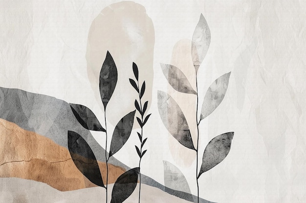 abstract stylish modern wall art watercolor golden elements geometry plants