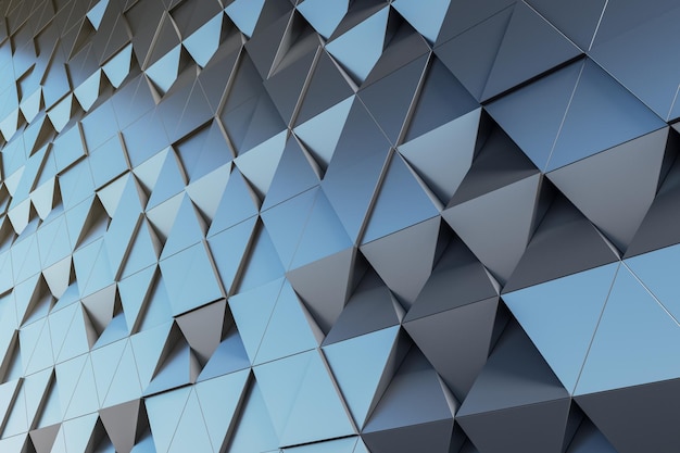 Abstract stylish wallpaper from metallic effect dark volumetric triangles 3D rendering mockup