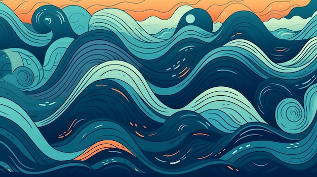 Абстрактный летний фон океанских волн Генеративный AI