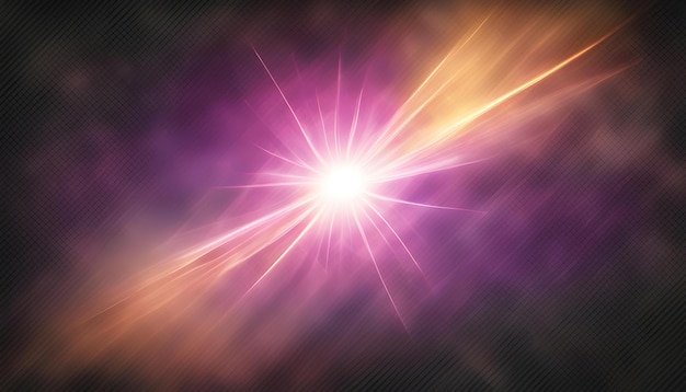 Abstract sun burst purple digital flare iridescent glare over black background