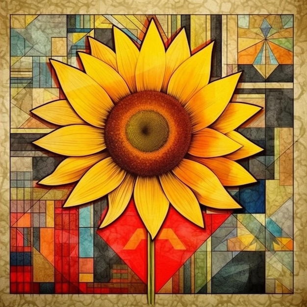 A abstract sunflower and lines background illustration image