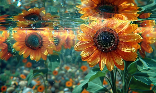 Abstract Sunflower Reflections in Water