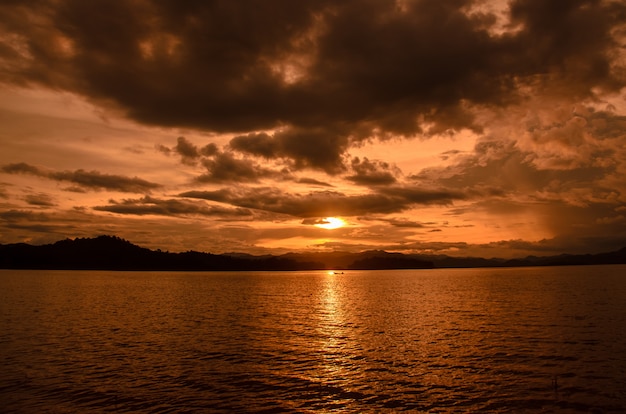 Abstract Sunset at lake in Thailand