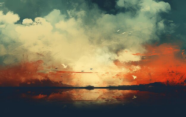 Abstract Sunset Landscape Grunge Style Background