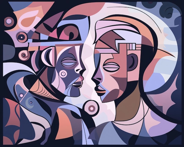 Abstract surreal art in cubism style