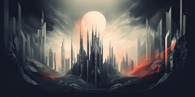 Abstract surreal castle poster Retro futuristic landscape For banner postcard book illustration Created with generative AI tools