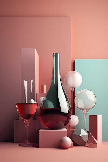 Abstract surrealism 3d graphic design wine tasting banner modern flyer card AI generative