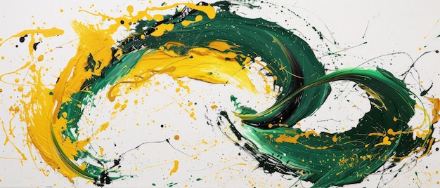 Abstract Swirling Green and Yellow Paint Strokes