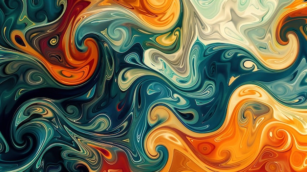 abstract swirling pattern of blue orange and red