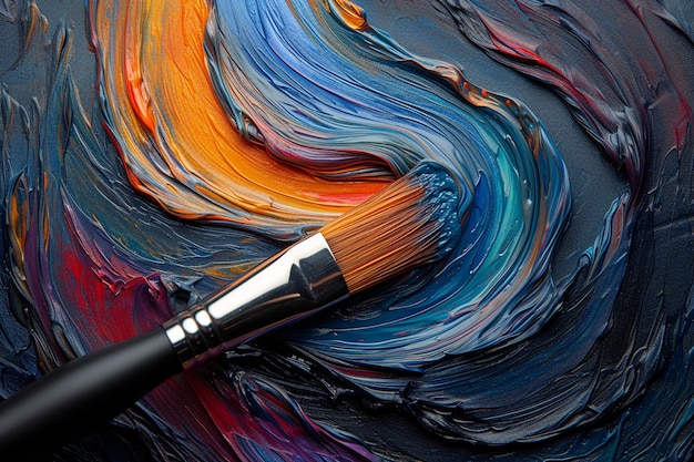 Abstract swirls of colorful powder and brushes