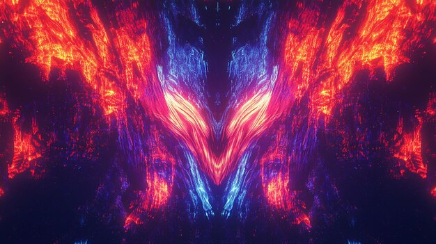 abstract symmetrical glowing fiery face vibrant colors dynamic energy