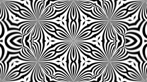 Abstract symmetry black and white kaleidoscope 3d render backdrop computer generating