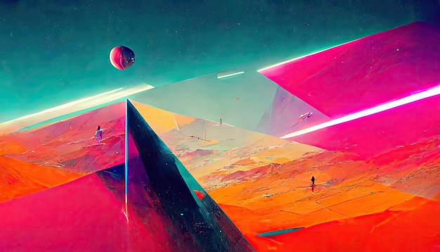 Abstract synthwave bright color gravity concept