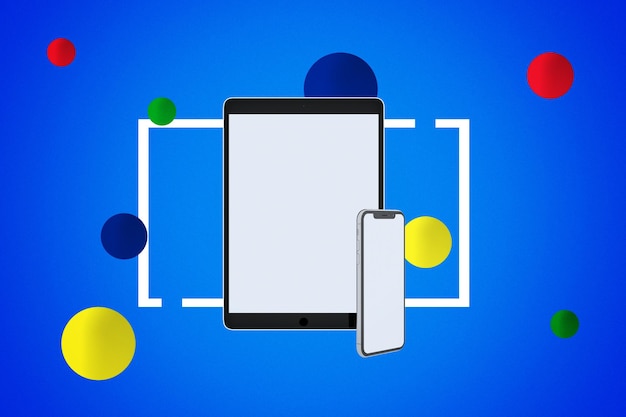 Abstract Tablet and Phone In Blue Background