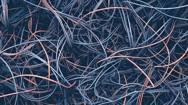 Photo abstract tangled wires and cables tech jumbled chaotic confusion connectivity knotted electronic disarray equipment network generated by ai