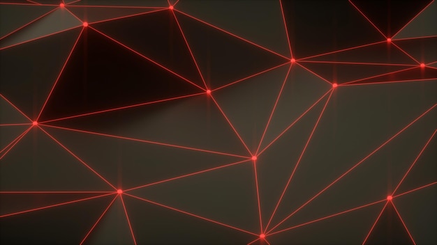 Abstract tech background with polygons and red glow connected by dots 3d rendering