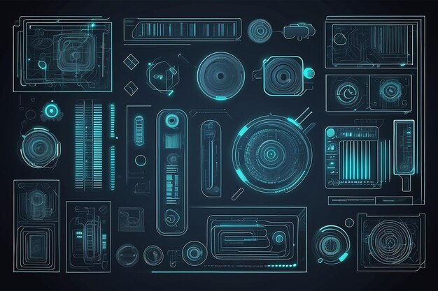 Abstract Tech Elements Vector Illustration in Modern Retro Style