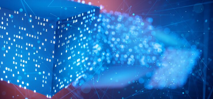 Photo 大数据二进制代码 黑客攻击 区块链 人工智能 数据块 带有二进制码的立方体 计算机代码 数字技术 ai 3d 渲染