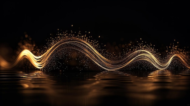 写真 動く線と輝く粒子を持つ抽象的なテクノの光沢のある波