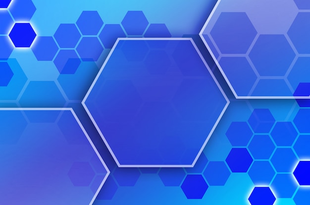 Abstract technological background consisting of a set of hexagons and other geometric shapes in blue and violet color