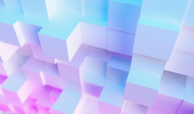 Photo abstract technological cube background with colorful bright neon uv blue and purple lights