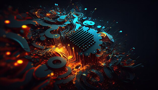 抽象的な技術背景回路 CPU マザーボードのイラスト デジタル背景生成 AI
