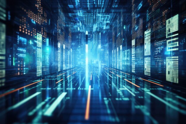 abstract technology background with binary code data concept 3d rendering digital binary code and ai algorithms running in the background modern server way ai generated