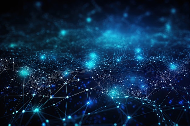 abstract technology background with connecting dots and lines network concept abstract digital background with binary code flowing through a network of interconnected nodes ai generated