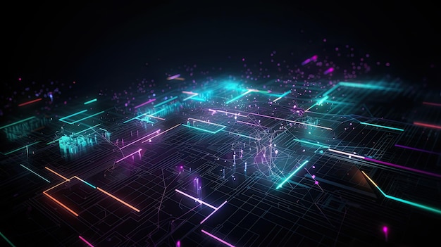 Abstract Technology Background with futuristic neon lines and copy space