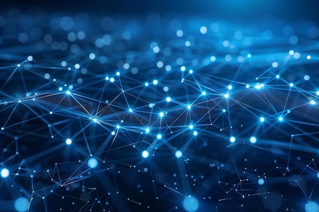 abstract technology background with glowing connection lines and dots in dark blue color low poly s