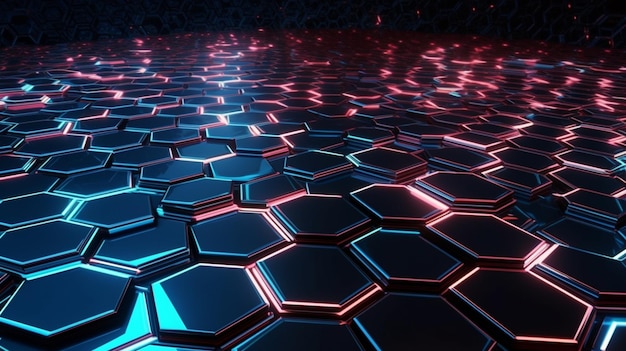 Abstract technology background with hexagons and glowing linesgenerative ai