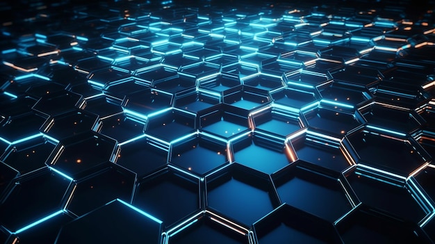 Abstract technology background with hexagons and glowing linesgenerative ai