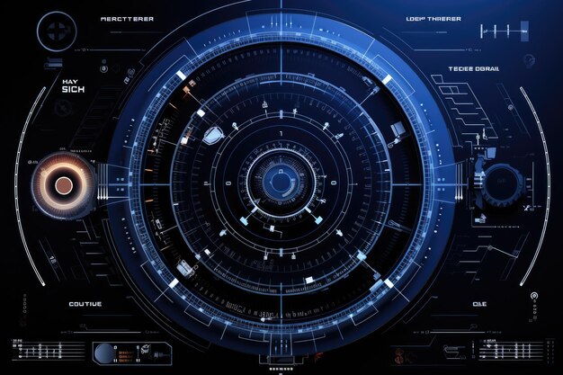 Абстрактная технология hud интерфейс голограмма элементы неоновые огни круг процент жизнеспособности инновации в высоких технологиях будущий дизайн генеративный ИИ