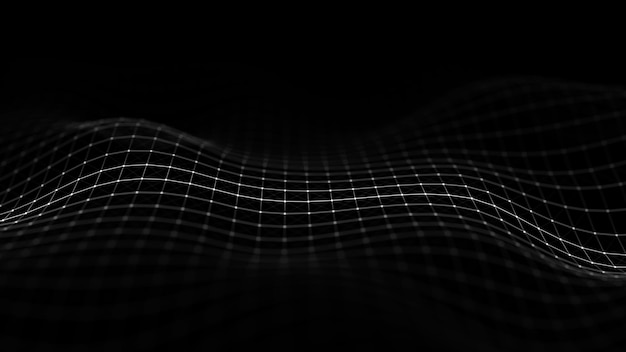 Abstract technology wave Big data visualization Dark background with motion dots and lines Artificial intelligence 3d rendering