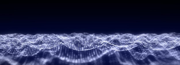 abstract technology wave with motion glowing dots dark cyberspace in digital background connection big data futuristic wireframe texture dynamic analysis a network connection 3d rendering
