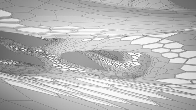 Abstract tekening wit parametrisch interieur met venster Veelhoek gekleurde tekening 3D illustratie