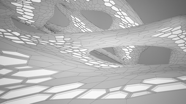 Foto abstract tekening wit parametrisch interieur met venster veelhoek gekleurde tekening 3d illustratie