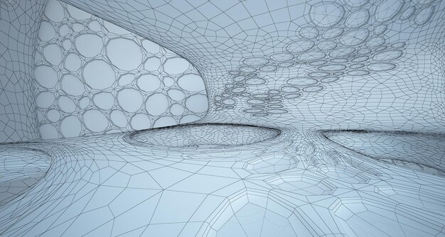 Abstract tekening wit parametrisch interieur met venster Veelhoek gekleurde tekening 3D illustratie