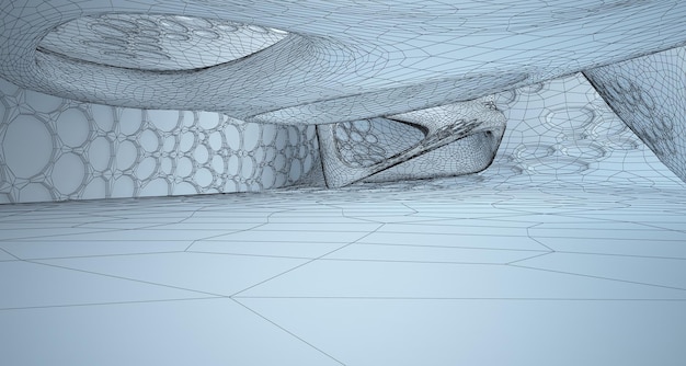 Abstract tekening wit parametrisch interieur met venster Veelhoek gekleurde tekening 3D illustratie