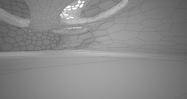 Abstract tekening wit parametrisch interieur met venster Veelhoek gekleurde tekening 3D illustratie