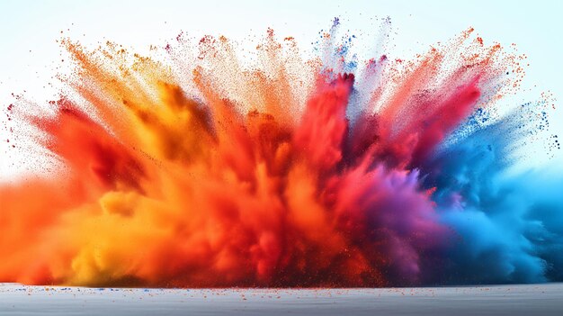 Photo abstract template on dust powder explosion holi backdrop indian traditional holiday colorful powder explosion paint splash generative ai