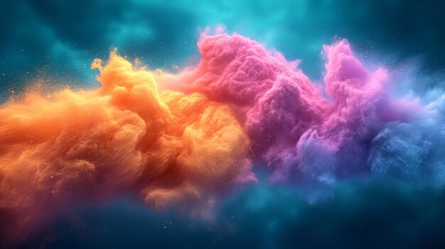 Photo abstract template on dust powder explosion holi backdrop indian traditional holiday colorful powder explosion paint splash generative ai