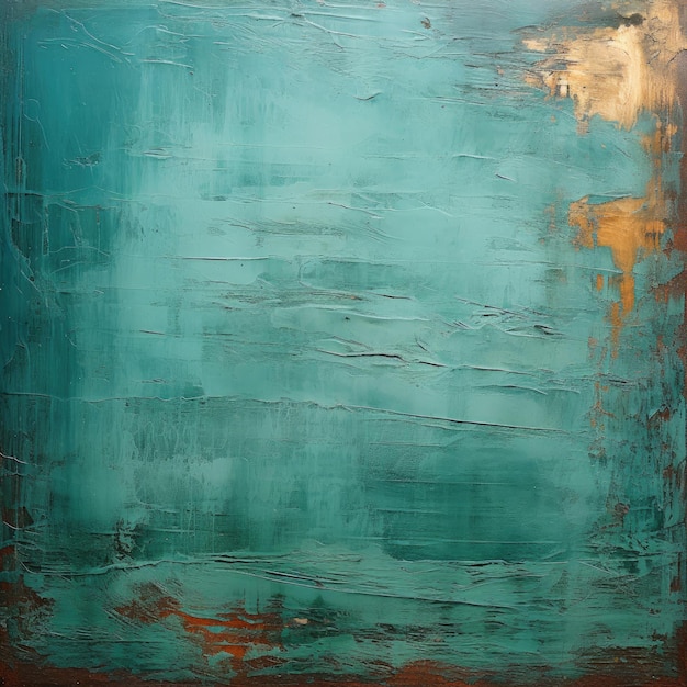 Abstract texture painting with oxidized turquoise background