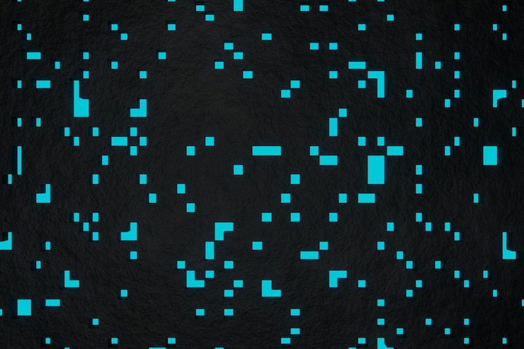 Photo abstract texture wallpaper or background design for technology business black and bright blue pixel