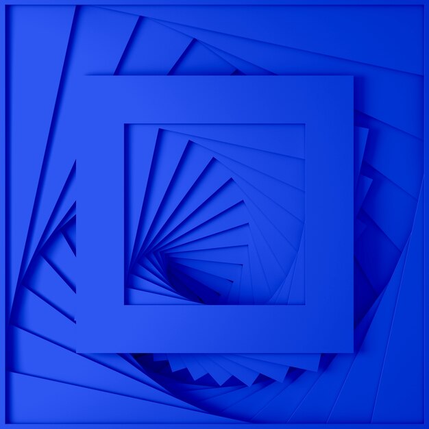 Photo abstract three-dimensional minimal pastel blue texture from a set of straight square borders of spiraling steps