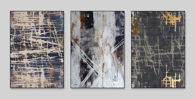 Abstract three figure triptych grain gold gold oil paintings era background wall art