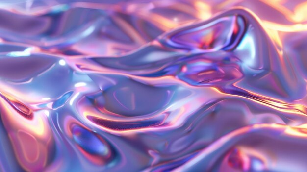 Фото Абстрактный топографический 3d динамический отражающий хромный фон металлический блеск фиолетовый синий розовый оранжевый
