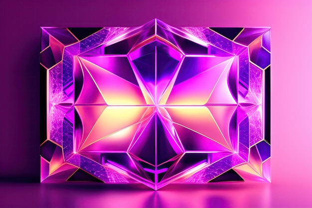 Abstract transparent pink crystal shapes Fantastic light effect Greeting card background