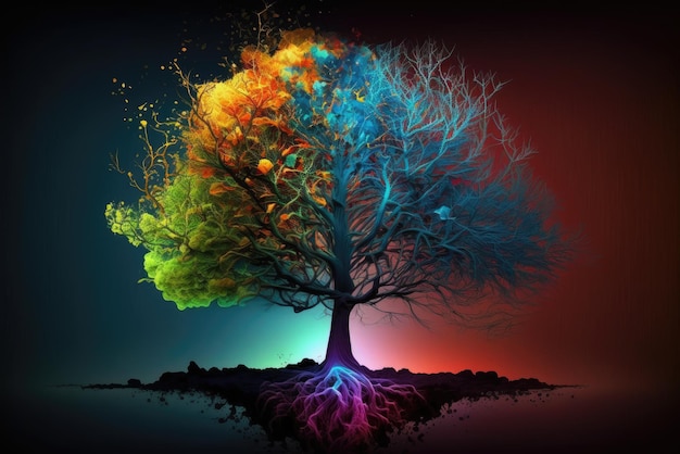 Abstract tree in colour and light ai generative