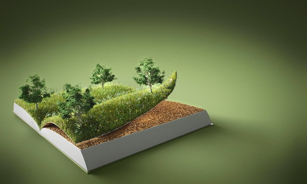 Фото Абстрактные деревья и земля в книге с копией пространства